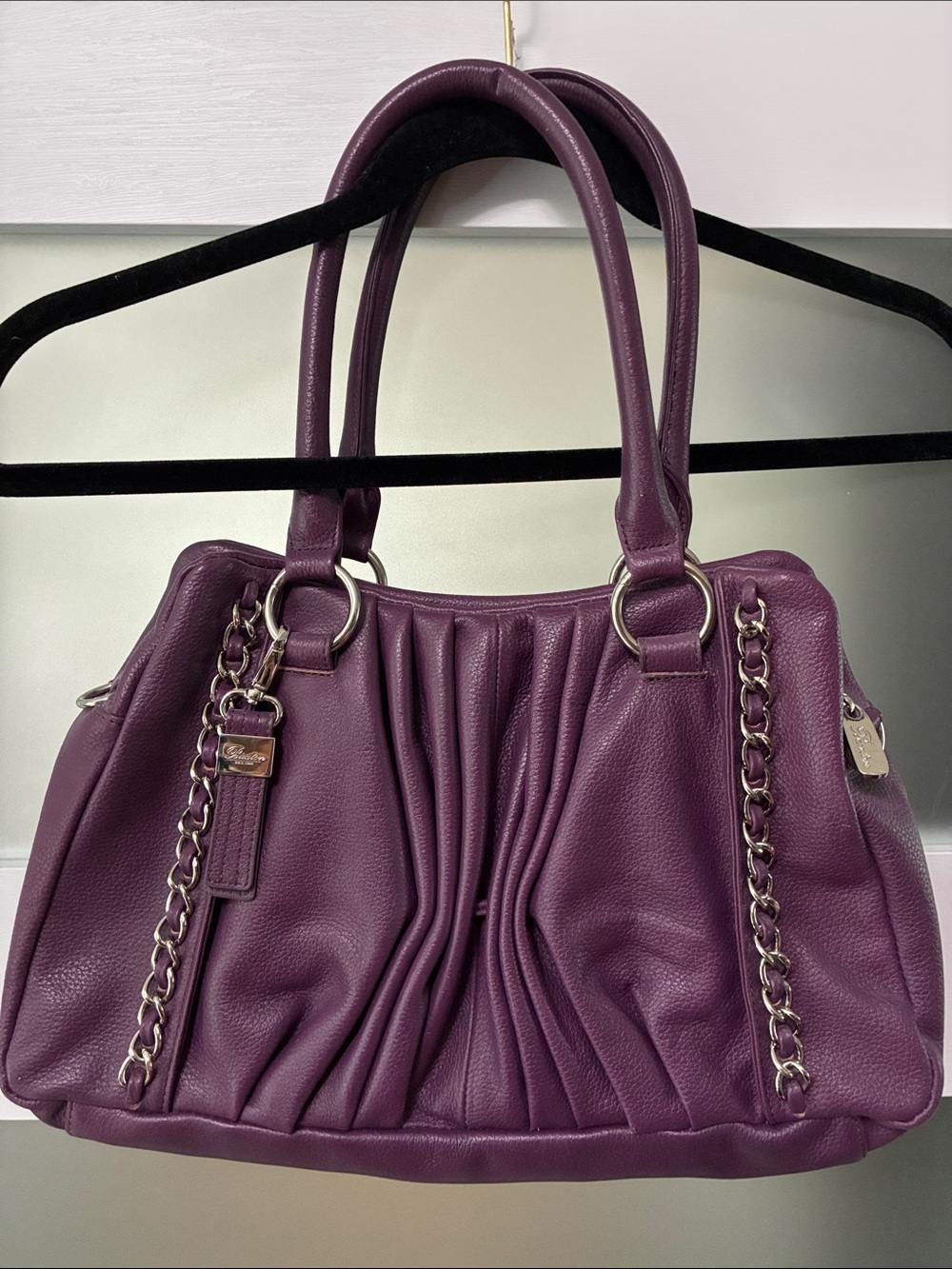Buxton Purple Pleated Shoulder Bag with Chain Accents